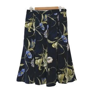 Vintage Floral Pear Fruit Print Midi Skirt Women 14 Blue Ruffle Boho Cottagecore